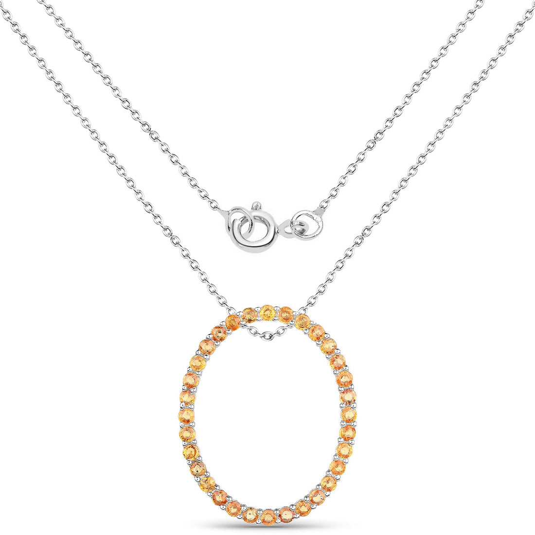 2.88 Carat Genuine Orange Sapphire .925 Sterling Silver Pendant by Avera Group