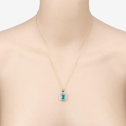 IGI Certified 2.37 Carat Genuine Zambian Emerald and White Diamond 14K Yellow &amp; White Gold Pendant