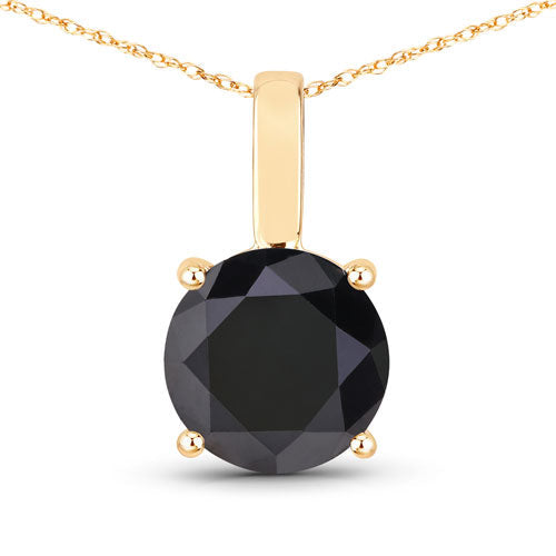3.12 Carat Genuine Black Diamond 14K Yellow Gold Pendant  DestGlow