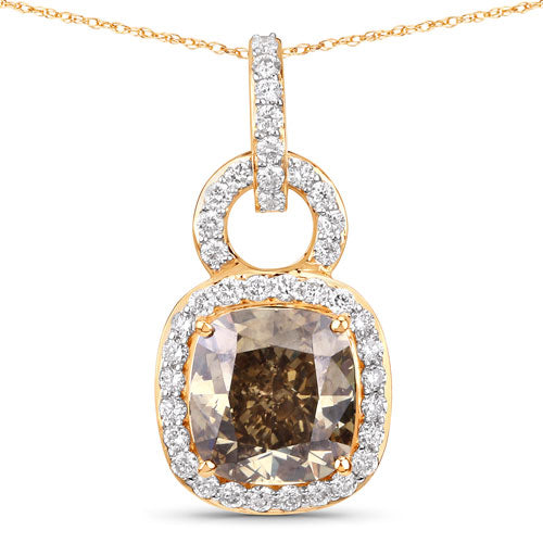 IGI Certified 2.50 Carat Genuine Brown Diamond Center and 0.31cttw White Diamond 18K Yellow Gold Pendant (2.81cttw) by Bids.com