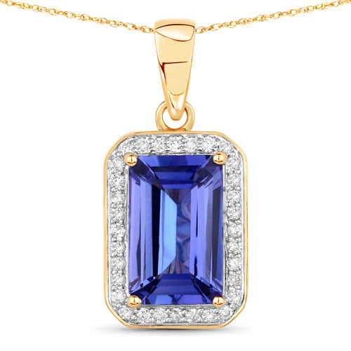 2.15 Carat Genuine Tanzanite and White Diamond 14K Yellow Gold Pendant by Bids.com