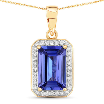 2.15 Carat Genuine Tanzanite and White Diamond 14K Yellow Gold Pendant by Bids.com