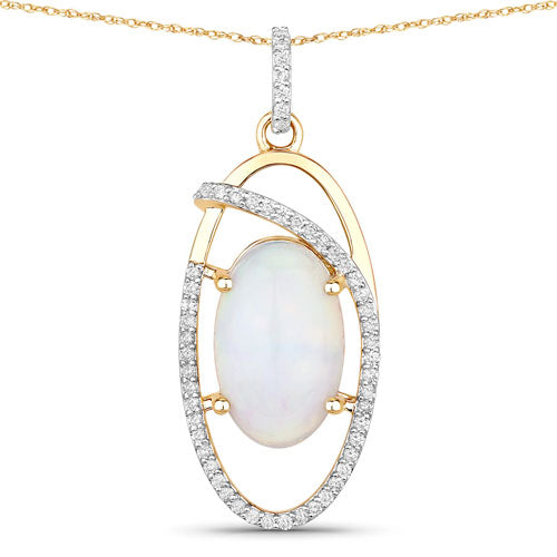 3.59 Carat Genuine Ethiopian Opal and White Diamond 14K Yellow Gold Pendant by Bids.com