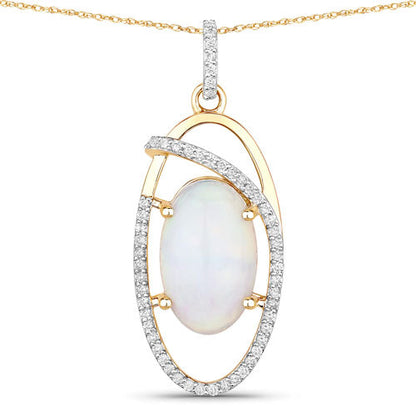 3.59 Carat Genuine Ethiopian Opal and White Diamond 14K Yellow Gold Pendant by Bids.com
