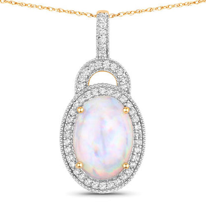 3.30 Carat Genuine Ethiopian Opal and White Diamond 14K Yellow Gold Pendant by Bids.com