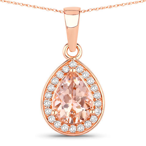 1.01 Carat Genuine Morganite and White Diamond 14K Rose Gold Pendant  DestGlow