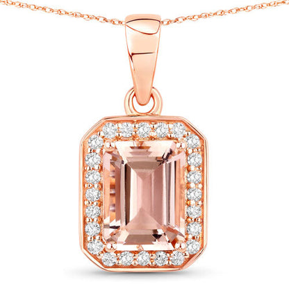 1.51 Carat Genuine Morganite and White Diamond 14K Rose Gold Pendant by Bids.com
