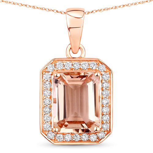 1.98 Carat Genuine Morganite and White Diamond 14K Rose Gold Pendant  DestGlow