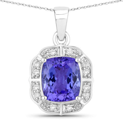 2.52 Carat Genuine Tanzanite and White Diamond 14K White Gold Pendant by Bids.com