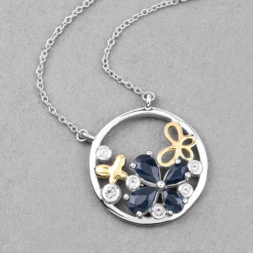 1.41 Carat Genuine Blue Sapphire and White Topaz .925 Sterling Silver Pendant by Bids.com