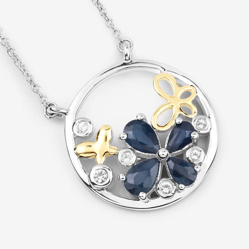 1.41 Carat Genuine Blue Sapphire and White Topaz .925 Sterling Silver Pendant by Bids.com