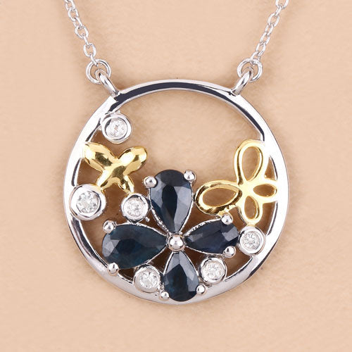 1.41 Carat Genuine Blue Sapphire and White Topaz .925 Sterling Silver Pendant by Bids.com