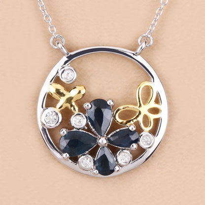 1.41 Carat Genuine Blue Sapphire and White Topaz .925 Sterling Silver Pendant by Bids.com