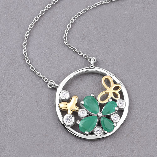 1.35 Carat Genuine Emerald and White Topaz .925 Sterling Silver Pendant by Bids.com