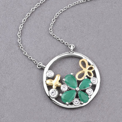 1.35 Carat Genuine Emerald and White Topaz .925 Sterling Silver Pendant by Bids.com