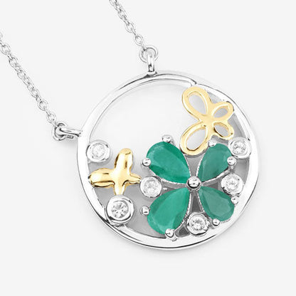 1.35 Carat Genuine Emerald and White Topaz .925 Sterling Silver Pendant by Bids.com
