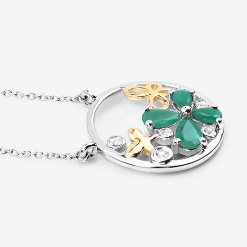 1.35 Carat Genuine Emerald and White Topaz .925 Sterling Silver Pendant by Bids.com