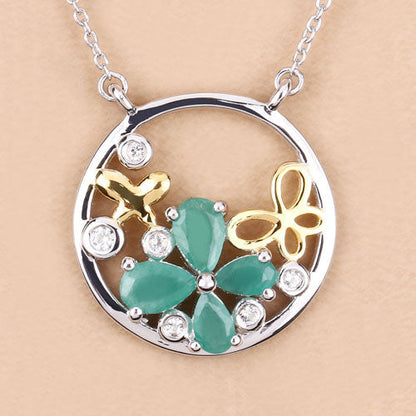 1.35 Carat Genuine Emerald and White Topaz .925 Sterling Silver Pendant by Bids.com