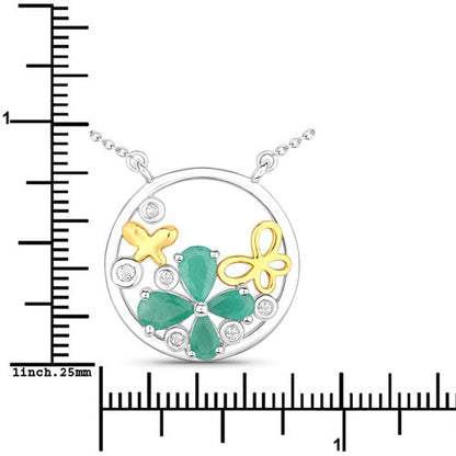 1.35 Carat Genuine Emerald and White Topaz .925 Sterling Silver Pendant by Bids.com