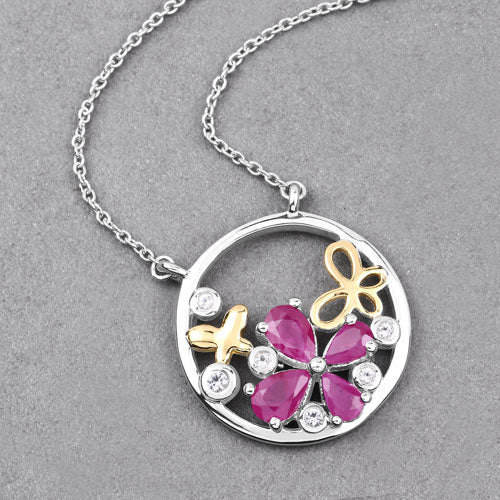 1.47 Carat Genuine Ruby and White Topaz .925 Sterling Silver Pendant by Bids.com