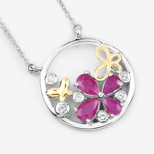1.47 Carat Genuine Ruby and White Topaz .925 Sterling Silver Pendant by Bids.com