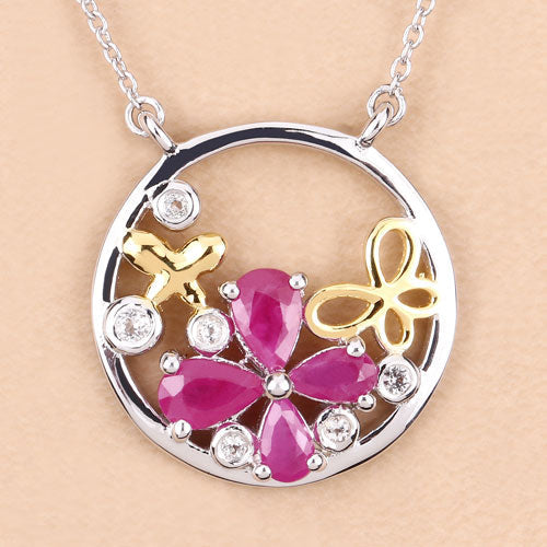 1.47 Carat Genuine Ruby and White Topaz .925 Sterling Silver Pendant by Bids.com