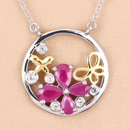 1.47 Carat Genuine Ruby and White Topaz .925 Sterling Silver Pendant by Bids.com