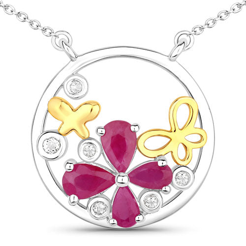 1.47 Carat Genuine Ruby and White Topaz .925 Sterling Silver Pendant by Bids.com