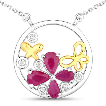1.47 Carat Genuine Ruby and White Topaz .925 Sterling Silver Pendant by Bids.com