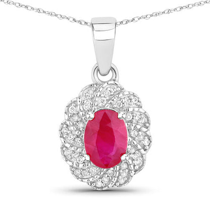 0.95 Carat Genuine Ruby and White Diamond 10K White Gold Pendant by Bids.com