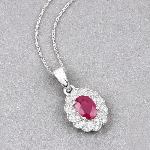 0.95 Carat Genuine Ruby and White Diamond 10K White Gold Pendant by Bids.com