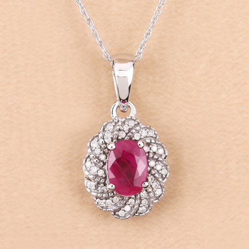 0.95 Carat Genuine Ruby and White Diamond 10K White Gold Pendant by Bids.com