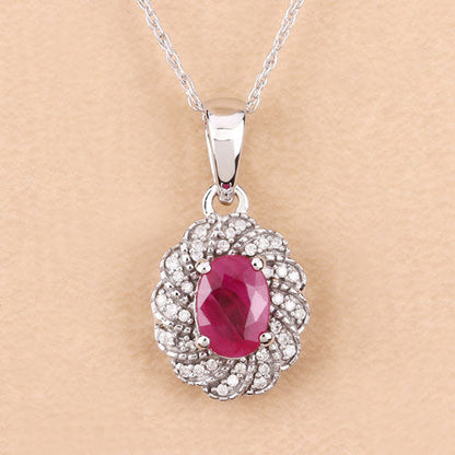 0.95 Carat Genuine Ruby and White Diamond 10K White Gold Pendant by Bids.com
