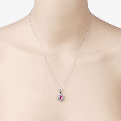 0.95 Carat Genuine Ruby and White Diamond 10K White Gold Pendant by Bids.com