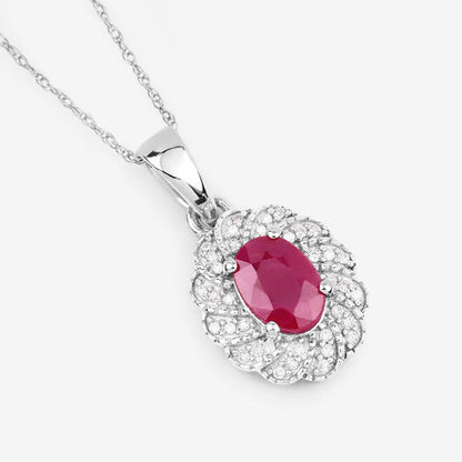 0.95 Carat Genuine Ruby and White Diamond 10K White Gold Pendant by Bids.com