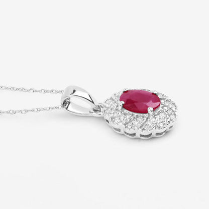 0.95 Carat Genuine Ruby and White Diamond 10K White Gold Pendant by Bids.com