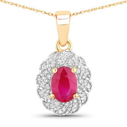 0.95 Carat Genuine Ruby and White Diamond 10K Yellow Gold Pendant by Bids.com