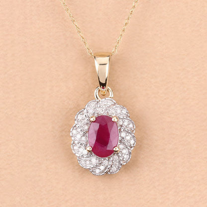 0.95 Carat Genuine Ruby and White Diamond 10K Yellow Gold Pendant by Bids.com