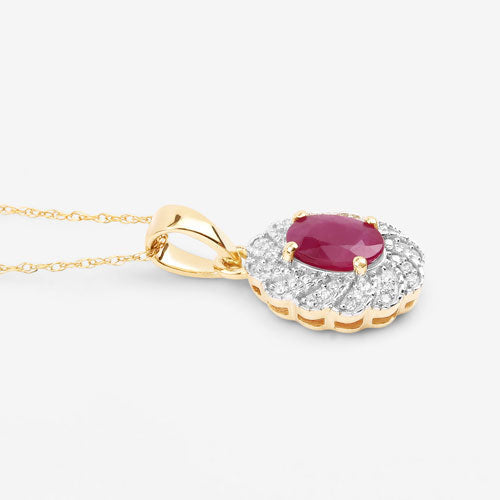 0.95 Carat Genuine Ruby and White Diamond 10K Yellow Gold Pendant by Bids.com