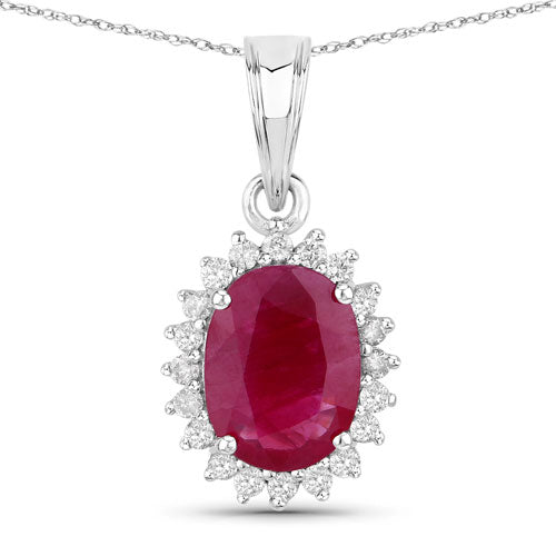 1.60 Carat Genuine Ruby and White Diamond 10K White Gold Pendant  DestGlow
