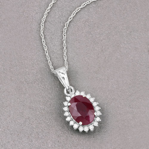 1.60 Carat Genuine Ruby and White Diamond 10K White Gold Pendant  DestGlow