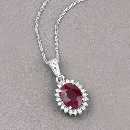 1.60 Carat Genuine Ruby and White Diamond 10K White Gold Pendant  DestGlow