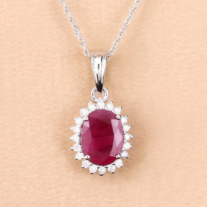 1.60 Carat Genuine Ruby and White Diamond 10K White Gold Pendant  DestGlow