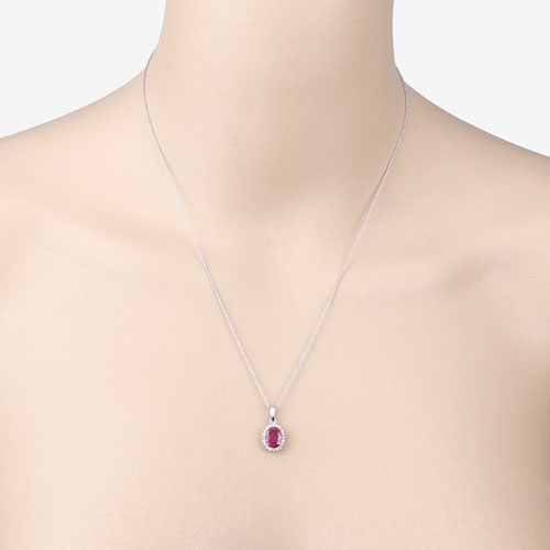 1.60 Carat Genuine Ruby and White Diamond 10K White Gold Pendant  DestGlow