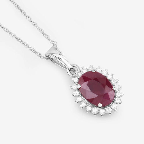 1.60 Carat Genuine Ruby and White Diamond 10K White Gold Pendant  DestGlow