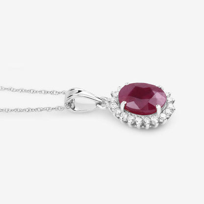 1.60 Carat Genuine Ruby and White Diamond 10K White Gold Pendant  DestGlow