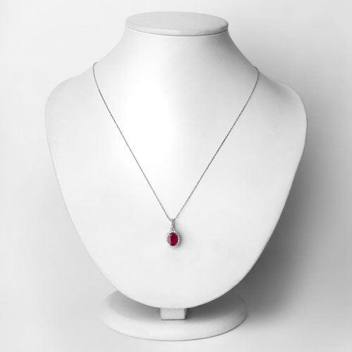 1.60 Carat Genuine Ruby and White Diamond 10K White Gold Pendant  DestGlow