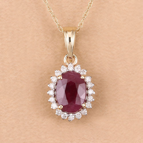 1.60 Carat Genuine Ruby and White Diamond 10K Yellow Gold Pendant by Bids.com