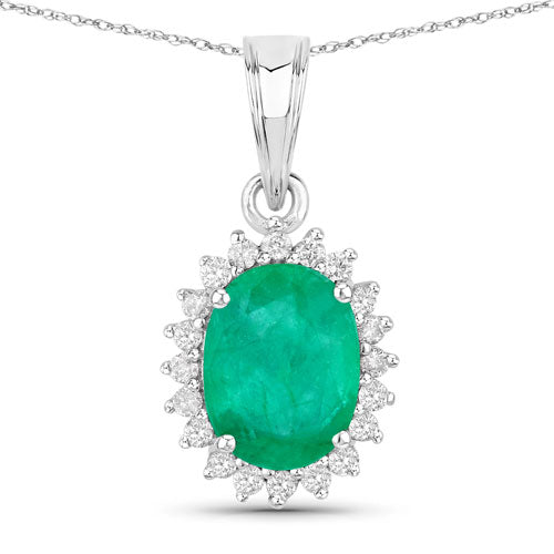 1.36 Carat Genuine Zambian Emerald and White Diamond 10K White Gold Pendant by Bids.com
