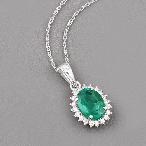 1.36 Carat Genuine Zambian Emerald and White Diamond 10K White Gold Pendant by Bids.com
